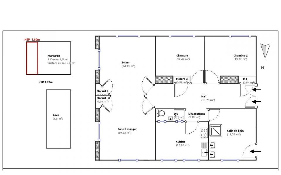 Nizza Coeur Musiciens– Grande 3 Camere 125m² in un edificio borghese : plan