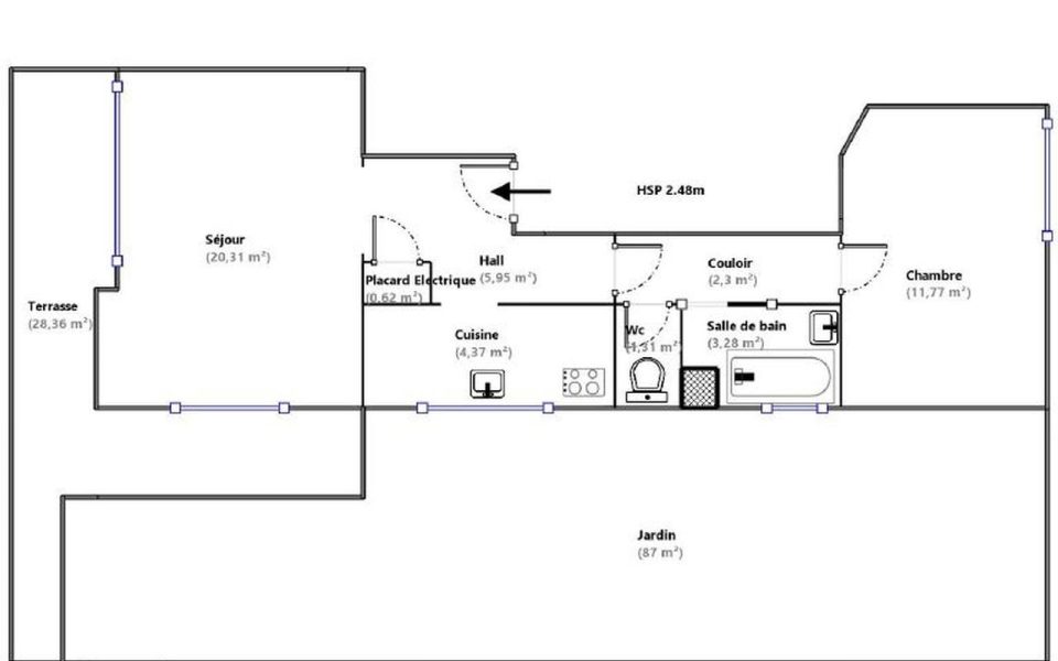 Cimiez – Agréable 2 pièces 50 m² en rez de jardin avec garage : plan