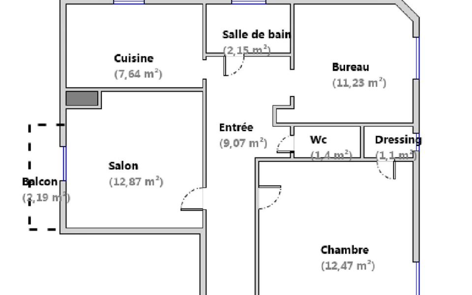 Nice EST – Trois pièces dernier étage (2ème sans ascenseur) : plan