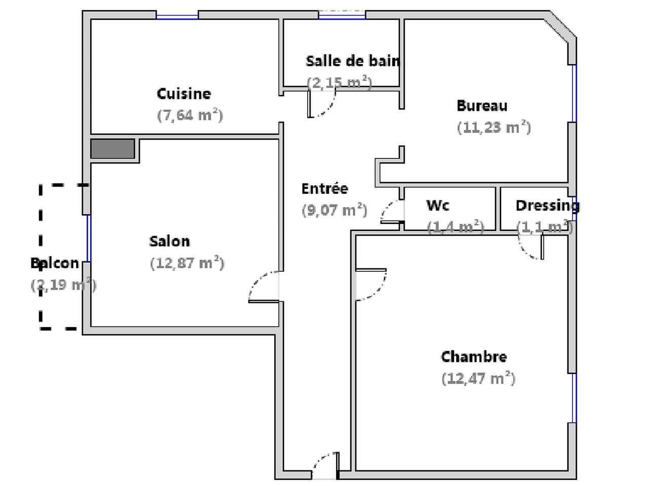 Nice EST – Trois pièces dernier étage (2ème sans ascenseur) : plan