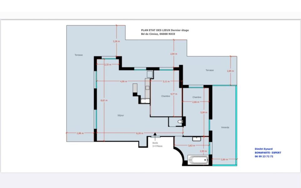 Coeur Cimiez – Atypical Apartment on the Top Floor with Terrace and Panoramic Sea and City View : plan