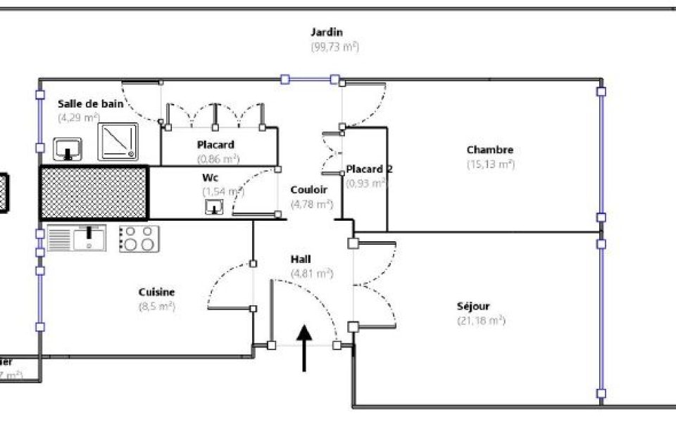 Nice Cimiez – Grand 2 pièces de 62m² en rez-de-jardin avec 99m² d’extérieurs : plan