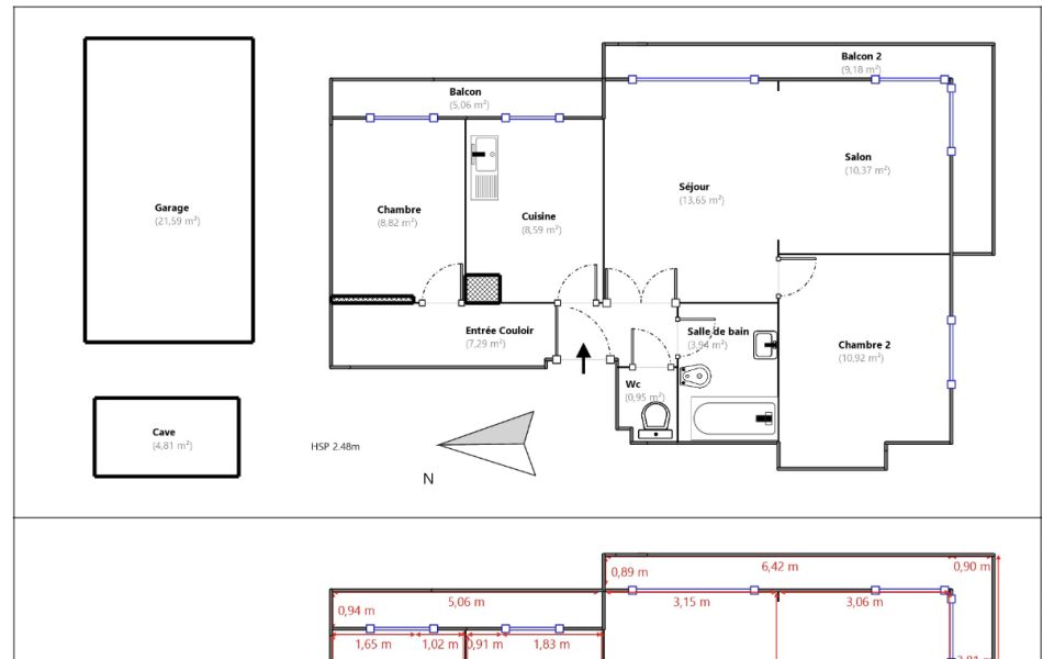 Nice Cimiez – 3/4 pièces d’angle en étage élevé à rénover : plan
